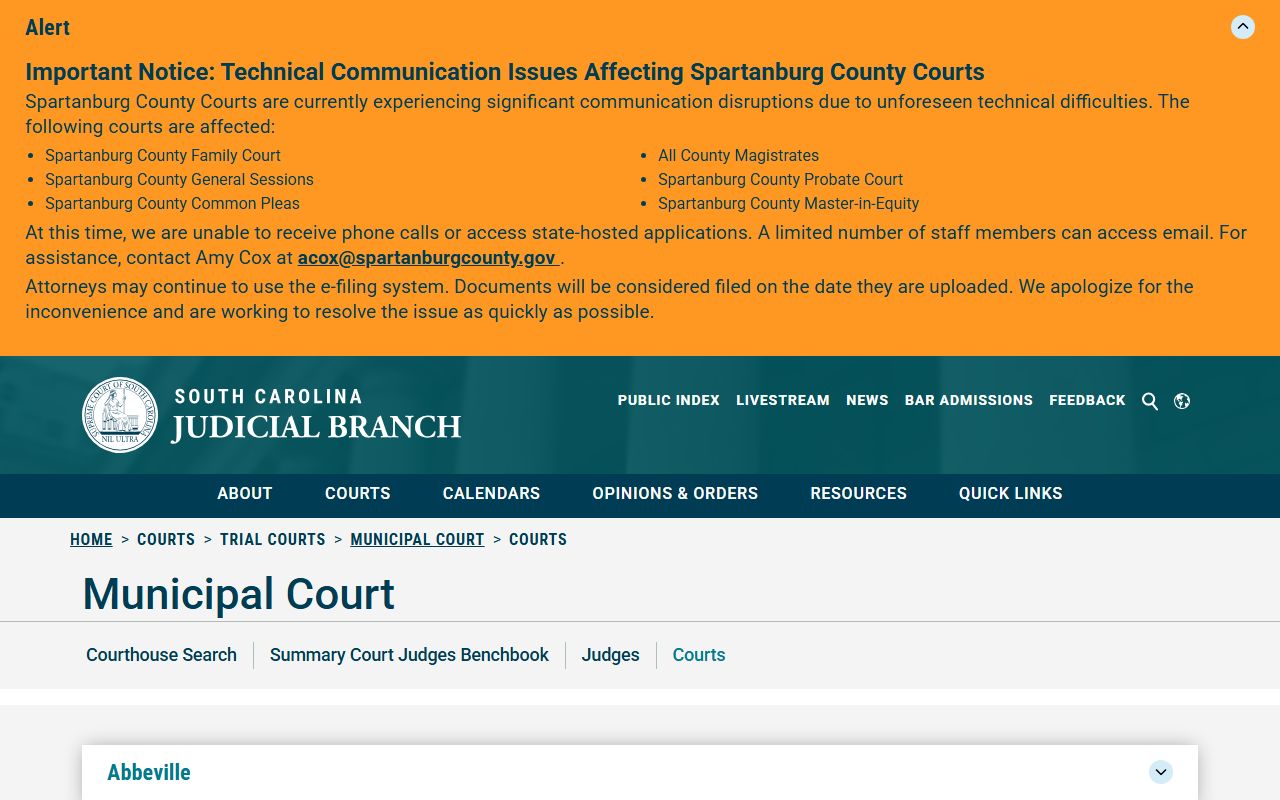 Kershaw County Clerk of Court South Carolina municipal court directory