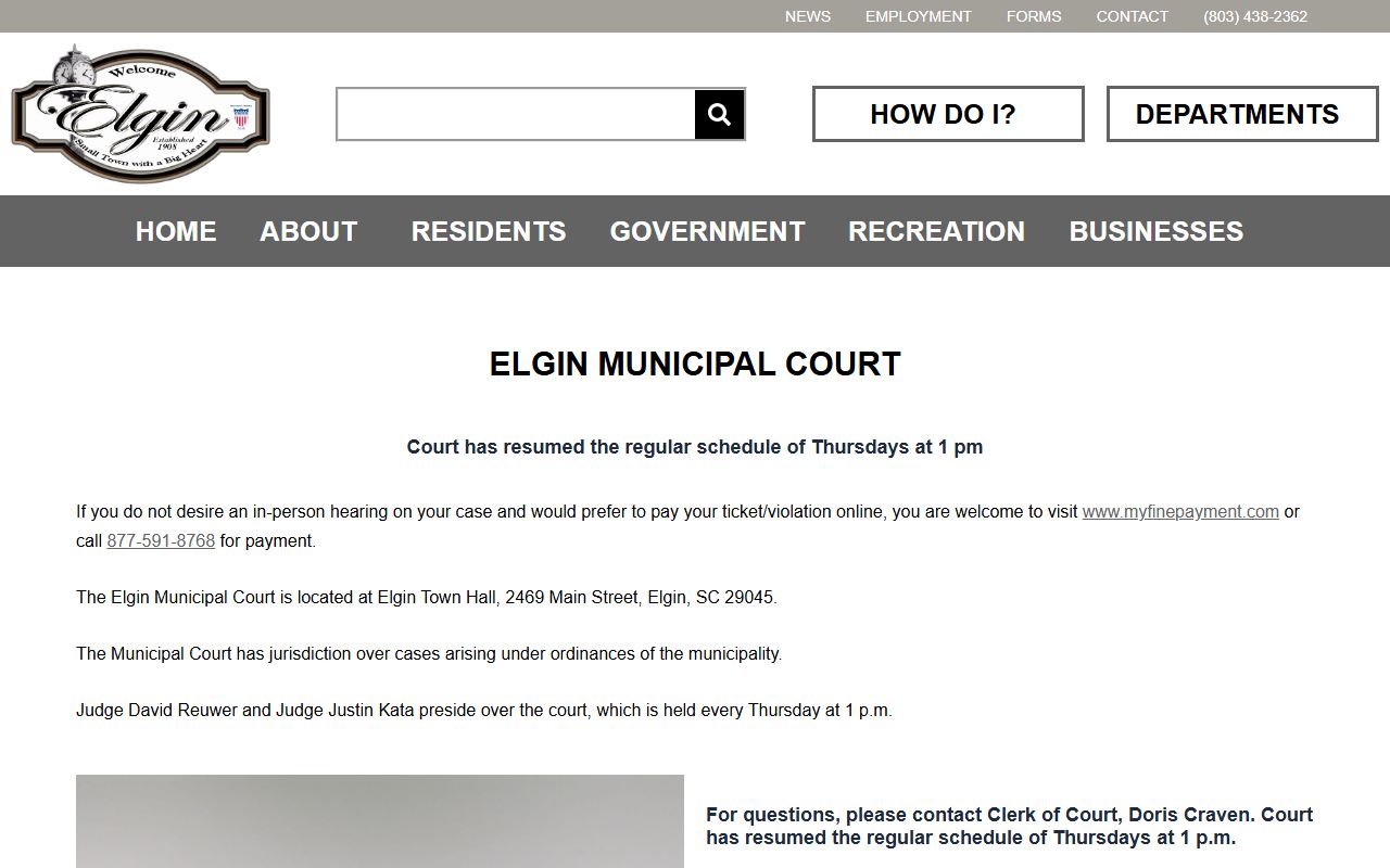 Kershaw County Clerk of Court Elgin Municipal Court records