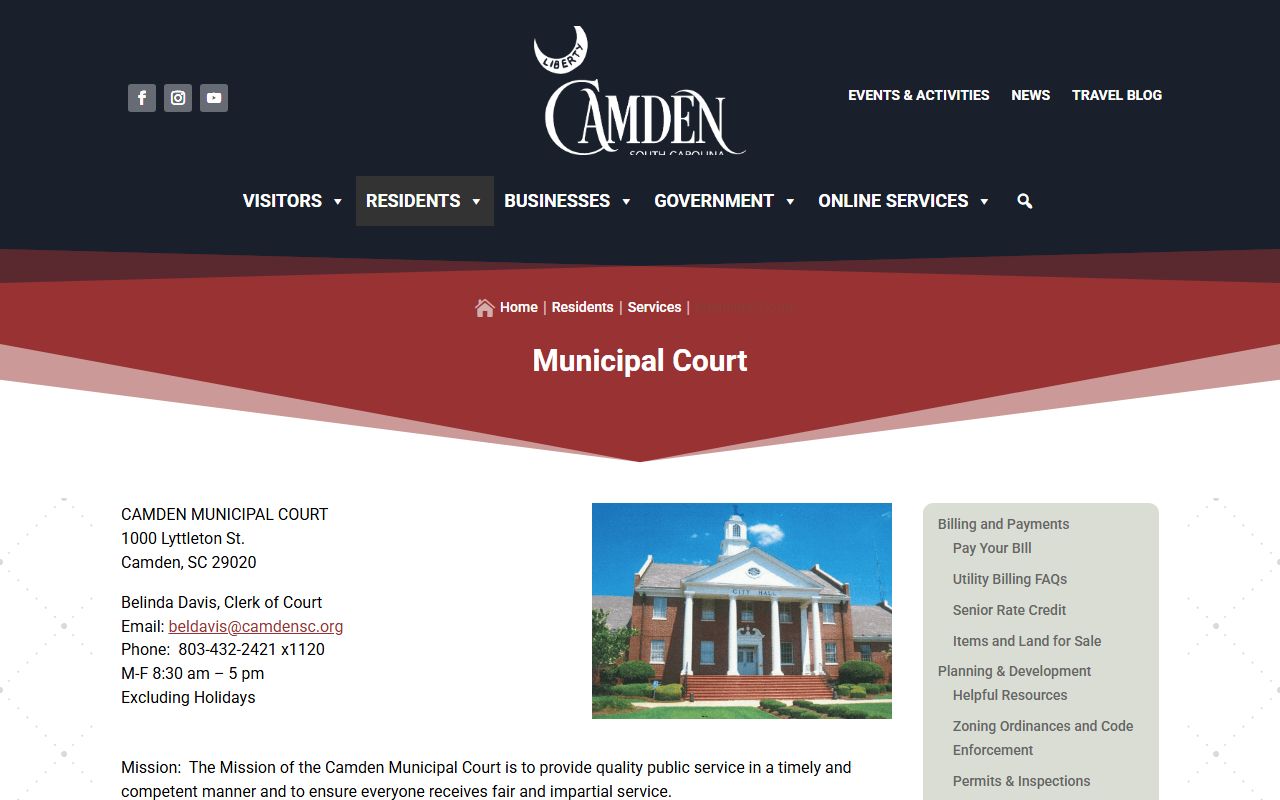 Kershaw County Clerk of Court Camden Municipal Court records