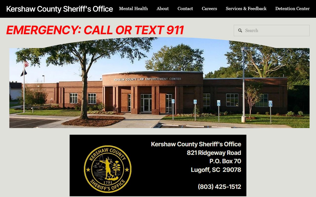 Kershaw County arrest records Sheriff's Office homepage