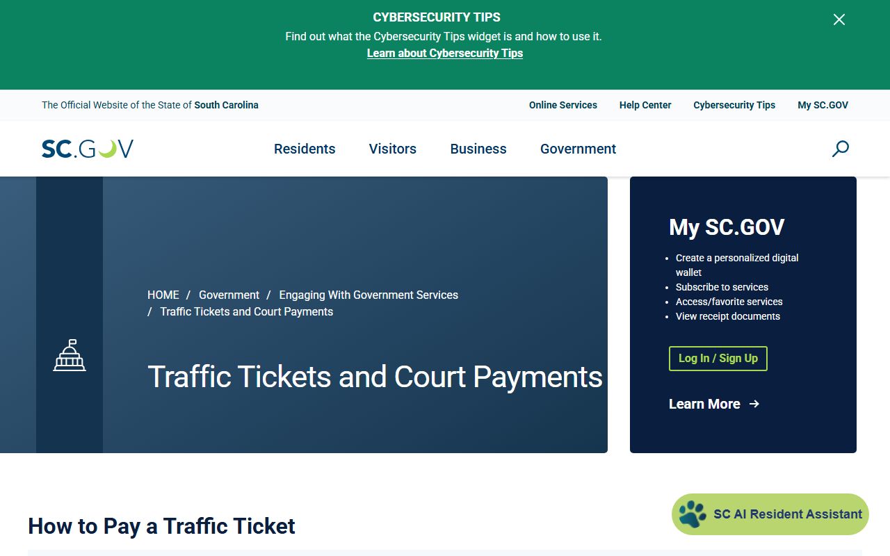Kershaw County court dockets SC.gov traffic ticket payment information