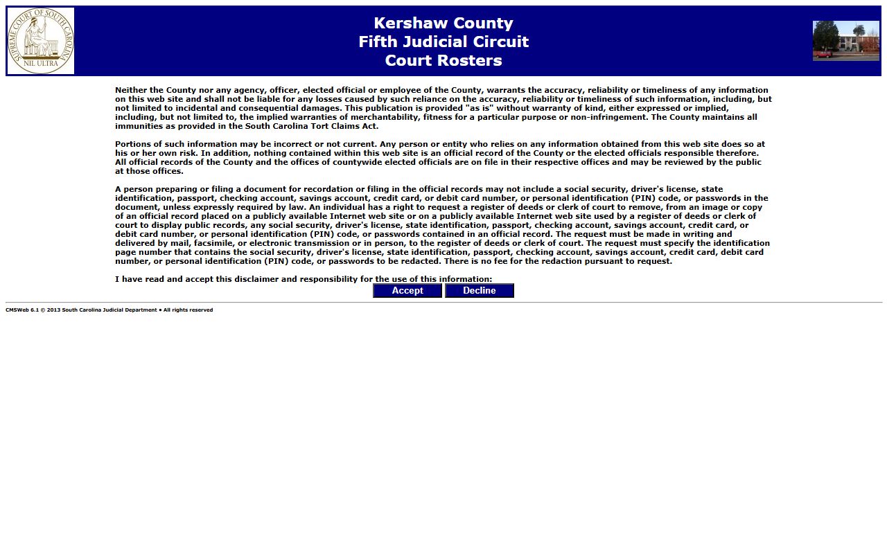 Kershaw County court records court rosters search page