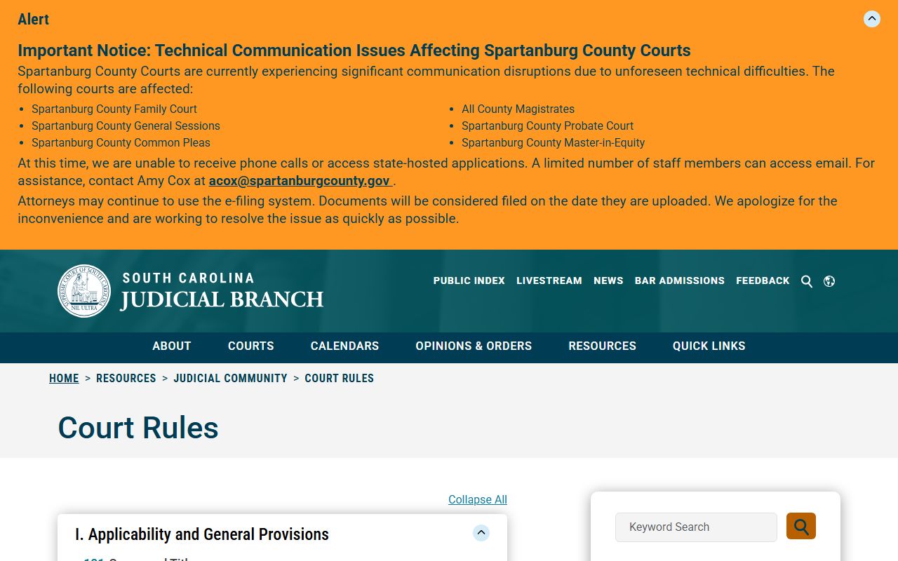 Kershaw County court records South Carolina court rules page