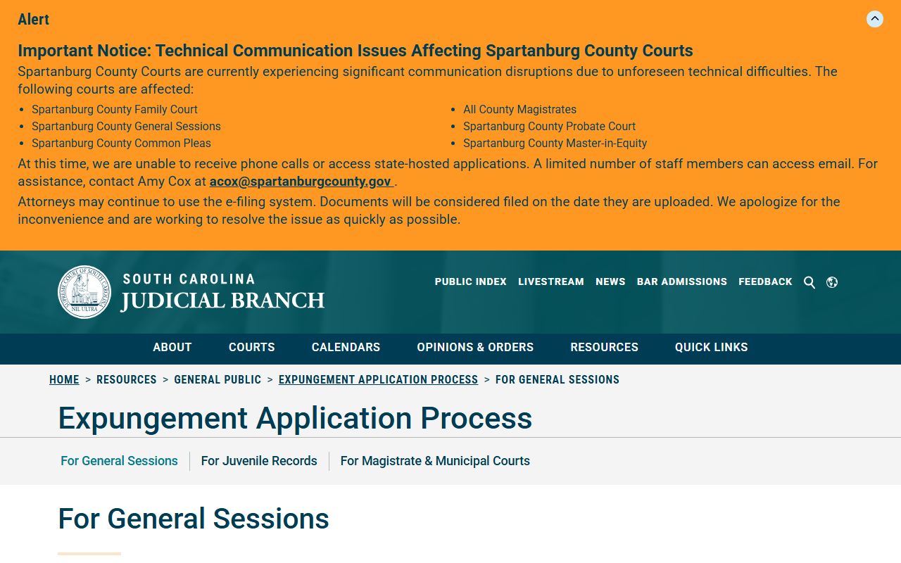Kershaw County criminal court records General Sessions expungement process