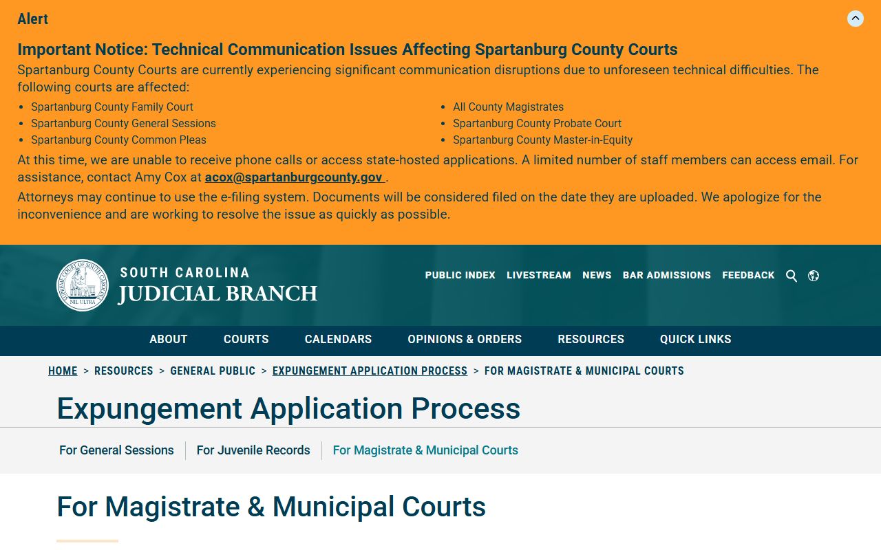 Kershaw County criminal court records magistrate municipal expungement process