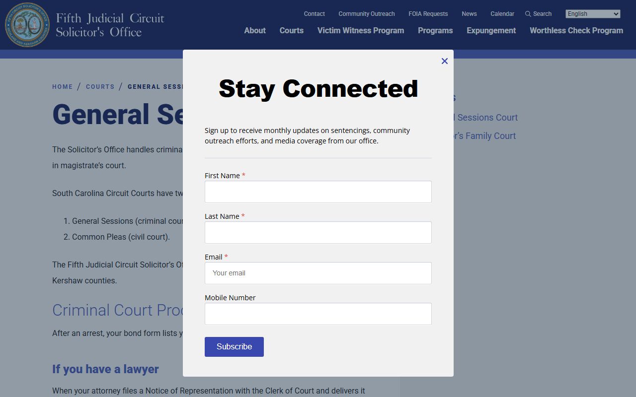 Kershaw County Circuit Court General Sessions Court process