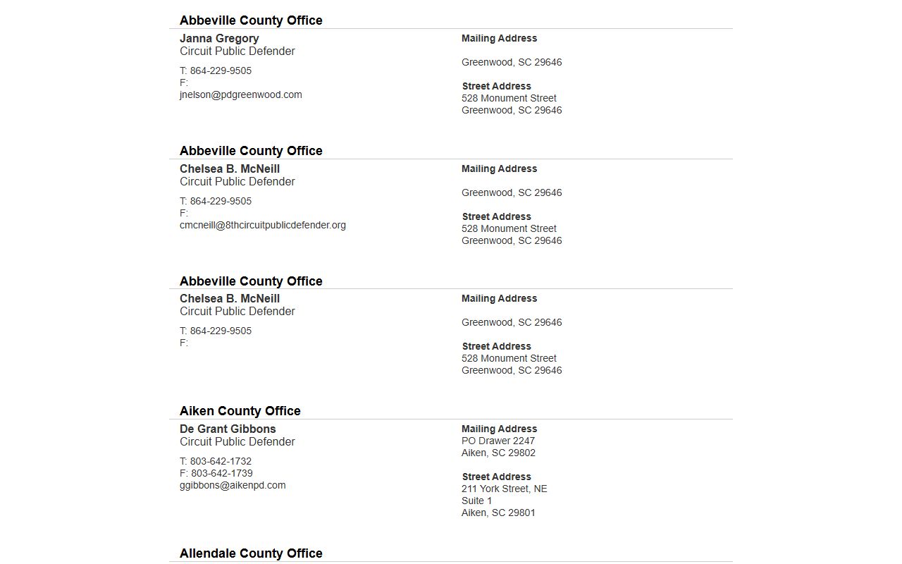Kershaw County Circuit Court SCCID public defender locations