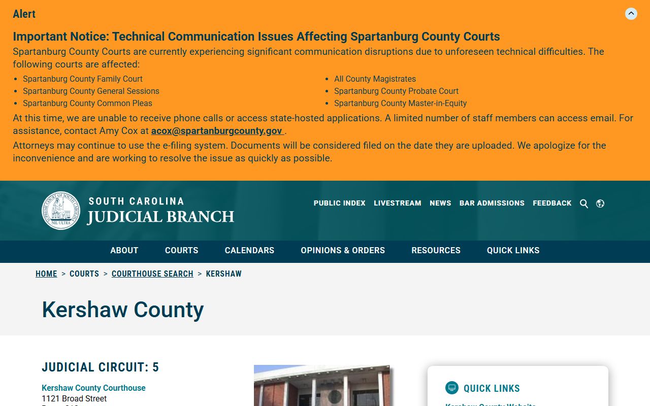 Kershaw County court records directory from the South Carolina Judicial Branch