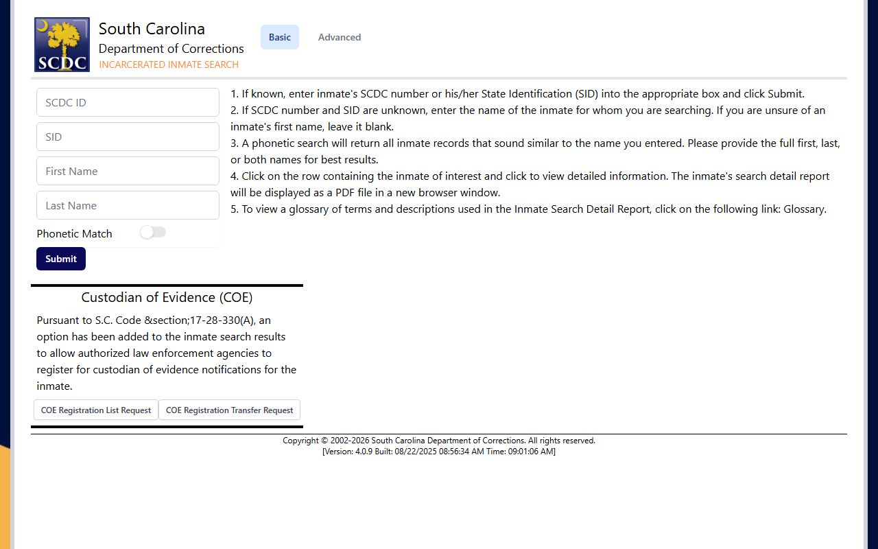 Kershaw County inmate records SCDC public inmate search portal