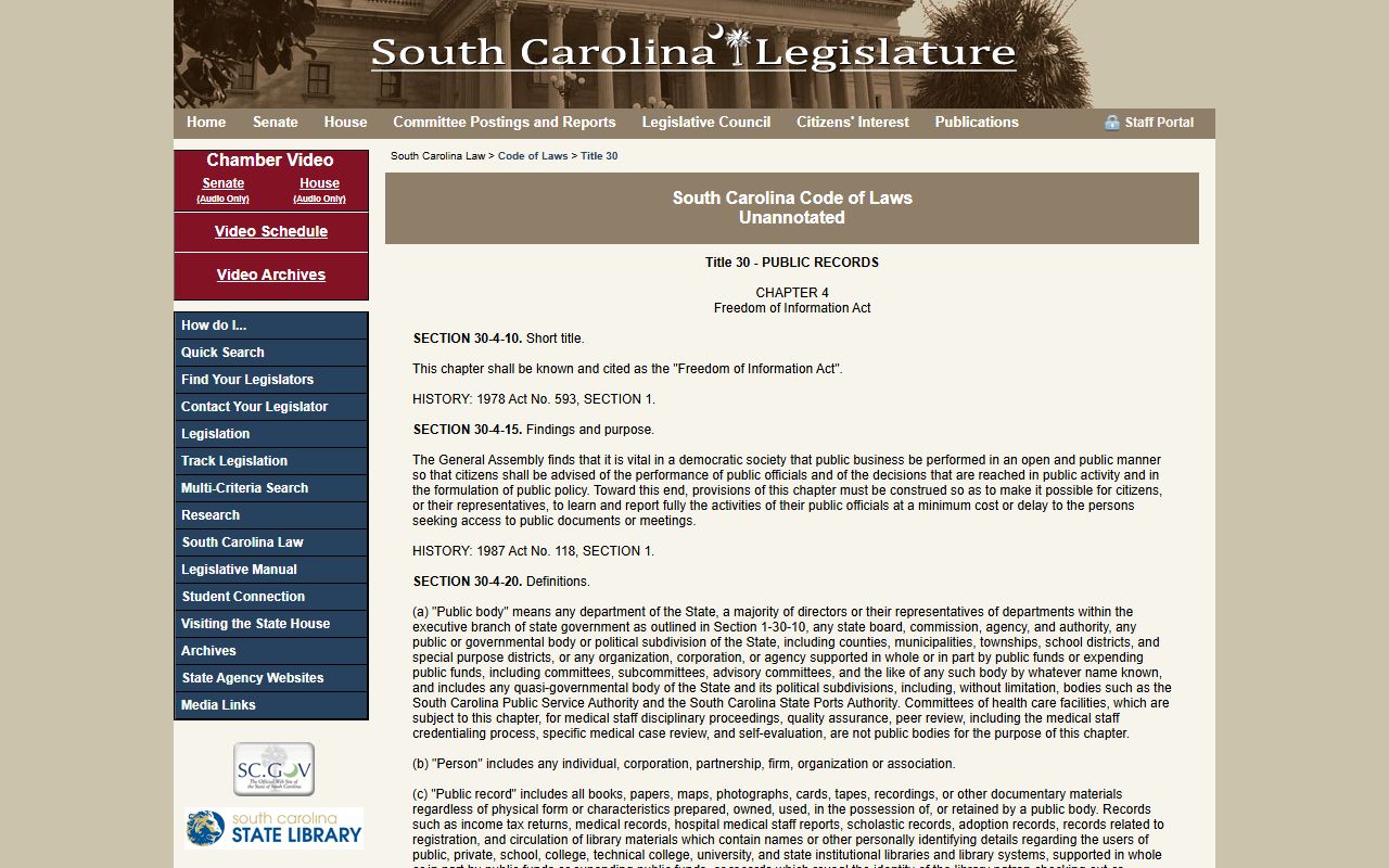 Kershaw County marriage and divorce records South Carolina FOIA statute