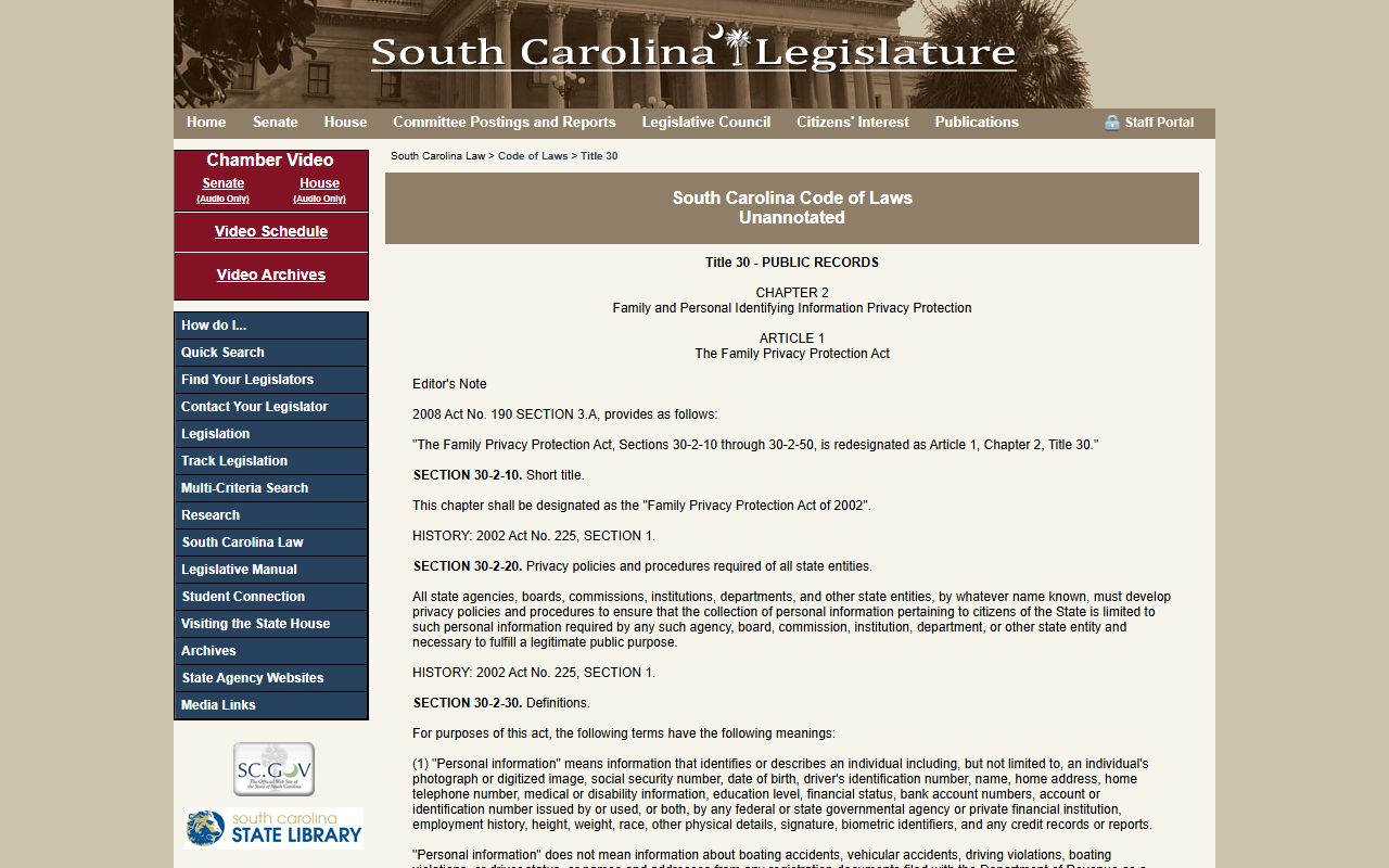 Kershaw County marriage and divorce records South Carolina Family Privacy Protection Act