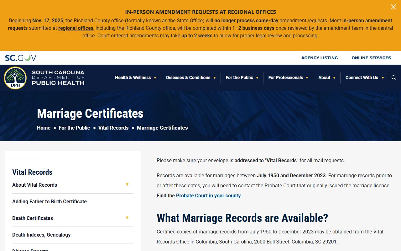 Kershaw County traffic court records compared with SC DPH marriage certificate records