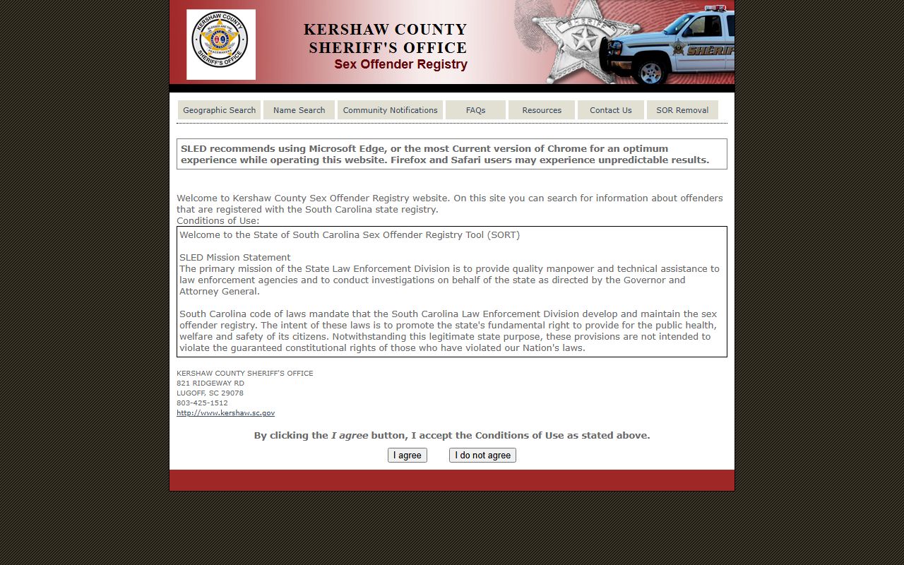 Kershaw County warrant records related SLED conditions page